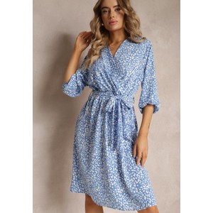 Niebieska sukienka Renee w stylu casual midi z długim rękawem