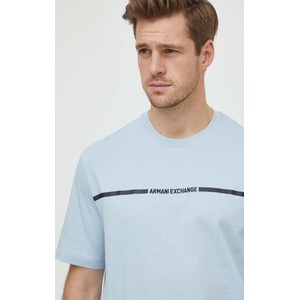 Niebieski t-shirt Armani Exchange w młodzieżowym stylu z bawełny z krótkim rękawem