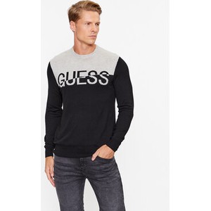 Czarny sweter Guess w młodzieżowym stylu z okrągłym dekoltem