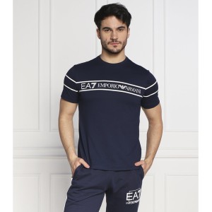 Niebieski t-shirt Emporio Armani z krótkim rękawem z bawełny