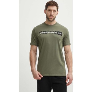 Zielony t-shirt Under Armour w sportowym stylu z nadrukiem z krótkim rękawem