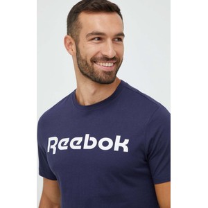 Granatowy t-shirt Reebok z krótkim rękawem w młodzieżowym stylu