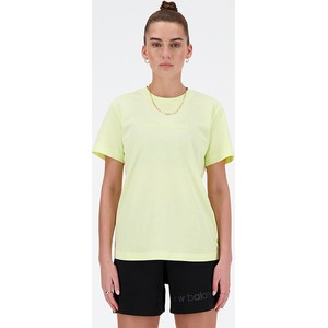 Żółty t-shirt New Balance z okrągłym dekoltem z bawełny w sportowym stylu