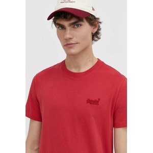 Czerwony t-shirt Superdry z bawełny w stylu casual z krótkim rękawem