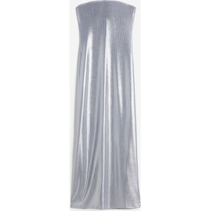 Srebrna sukienka H & M z dżerseju z okrągłym dekoltem z długim rękawem