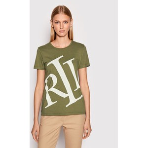 Zielony t-shirt Ralph Lauren z nadrukiem w młodzieżowym stylu z okrągłym dekoltem