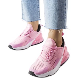 Różowe buty sportowe ButyModne z płaską podeszwą w sportowym stylu z tkaniny