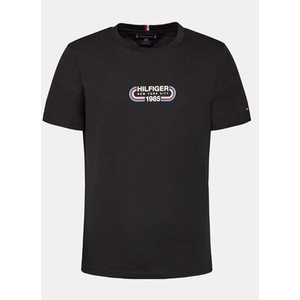 Czarny t-shirt Tommy Hilfiger w młodzieżowym stylu z krótkim rękawem