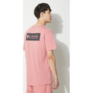 Różowy t-shirt Columbia w sportowym stylu z krótkim rękawem