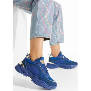 Niebieskie buty sportowe Zapatos w sportowym stylu z płaską podeszwą sznurowane