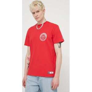 Czerwony t-shirt Tommy Jeans z bawełny z krótkim rękawem