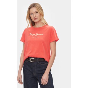 Czerwony t-shirt Pepe Jeans z krótkim rękawem z okrągłym dekoltem
