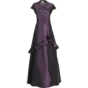 Fioletowa sukienka Fokus rozkloszowana z krótkim rękawem maxi