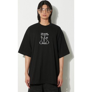 Czarny t-shirt Vetements z bawełny z nadrukiem w młodzieżowym stylu