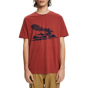 Czerwony t-shirt Esprit w młodzieżowym stylu z krótkim rękawem z bawełny