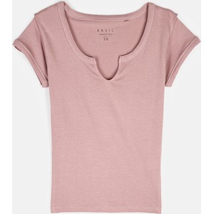 Różowy t-shirt Gate w stylu casual z krótkim rękawem