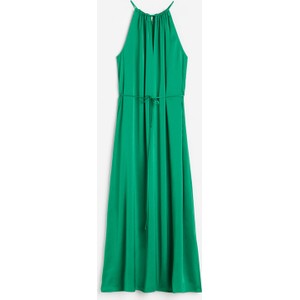 Zielona sukienka H & M na ramiączkach z satyny z dekoltem w kształcie litery v