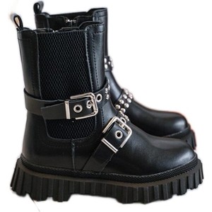 Czarne buty dziecięce zimowe ButyModne dla dziewczynek
