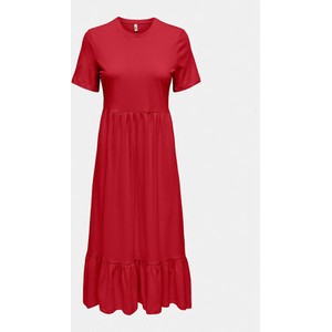 Czerwona sukienka Only z okrągłym dekoltem w stylu casual