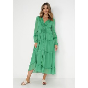Zielona sukienka born2be z długim rękawem maxi w stylu casual