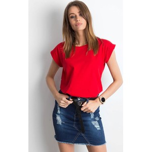 Czerwony t-shirt Basic Feel Good z bawełny z okrągłym dekoltem z krótkim rękawem