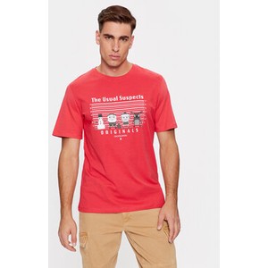 Czerwony t-shirt Jack & Jones w młodzieżowym stylu z krótkim rękawem