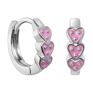 Mini - Biżuteria Yes Kolczyki srebrne pokryte różową emalią - serca - Mini