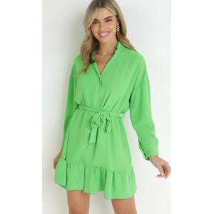 Zielona sukienka born2be w stylu klasycznym z kołnierzykiem