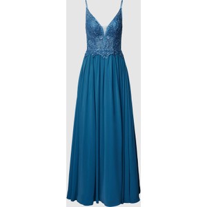 Niebieska sukienka Mascara rozkloszowana maxi z dekoltem w kształcie litery v