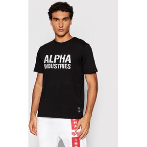 Czarny t-shirt Alpha Industries w młodzieżowym stylu z krótkim rękawem