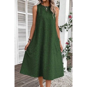 Zielona sukienka IVET z okrągłym dekoltem w stylu casual bez rękawów