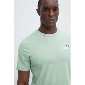 Zielony t-shirt Puma z bawełny w sportowym stylu z krótkim rękawem