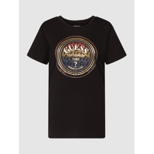Czarny t-shirt Guess z okrągłym dekoltem z nadrukiem