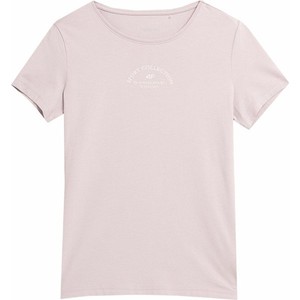 Różowy t-shirt 4F z okrągłym dekoltem z bawełny w sportowym stylu