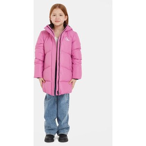 Różowa kurtka dziecięca Calvin Klein z jeansu dla dziewczynek