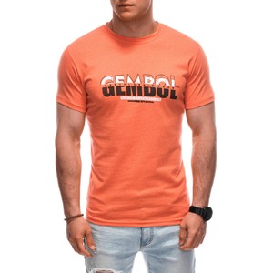 Pomarańczowy t-shirt Edoti w młodzieżowym stylu z krótkim rękawem