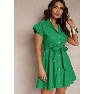 Zielona sukienka Renee mini z krótkim rękawem z tkaniny