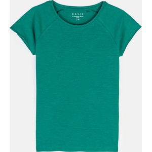Zielony t-shirt Gate z krótkim rękawem z bawełny z okrągłym dekoltem