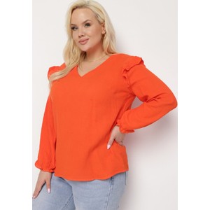 Pomarańczowa bluzka born2be w stylu casual z bawełny