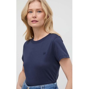 Granatowy t-shirt Marella z krótkim rękawem w stylu casual z okrągłym dekoltem