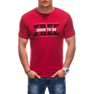 Czerwony t-shirt Edoti z nadrukiem w młodzieżowym stylu