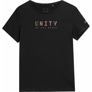 Czarny t-shirt 4F z bawełny z krótkim rękawem w młodzieżowym stylu
