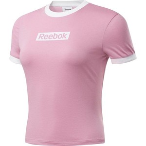 Różowy t-shirt Reebok z krótkim rękawem z okrągłym dekoltem z tkaniny