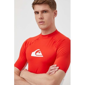 Czerwony t-shirt Quiksilver z krótkim rękawem w sportowym stylu z nadrukiem