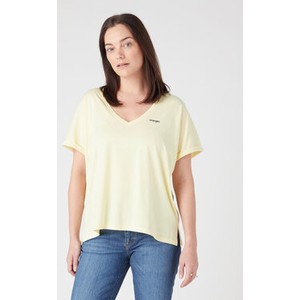 Żółty t-shirt Wrangler z dekoltem w kształcie litery v z krótkim rękawem