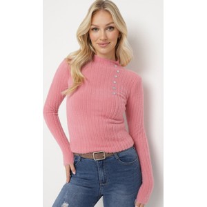 Różowy sweter born2be w stylu casual z wełny