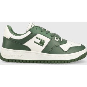 Zielone buty sportowe Tommy Jeans w sportowym stylu sznurowane