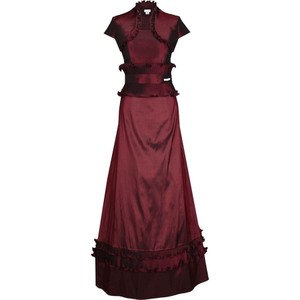 Fioletowa sukienka Fokus rozkloszowana maxi w stylu glamour
