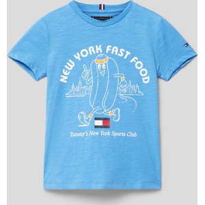 Niebieska koszulka dziecięca Tommy Hilfiger z krótkim rękawem dla chłopców z bawełny