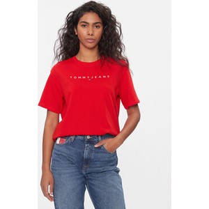Czerwona bluzka Tommy Jeans z krótkim rękawem w młodzieżowym stylu